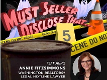 Annie Fitzsimmons with ghosts and caution tape indicating a crime scene